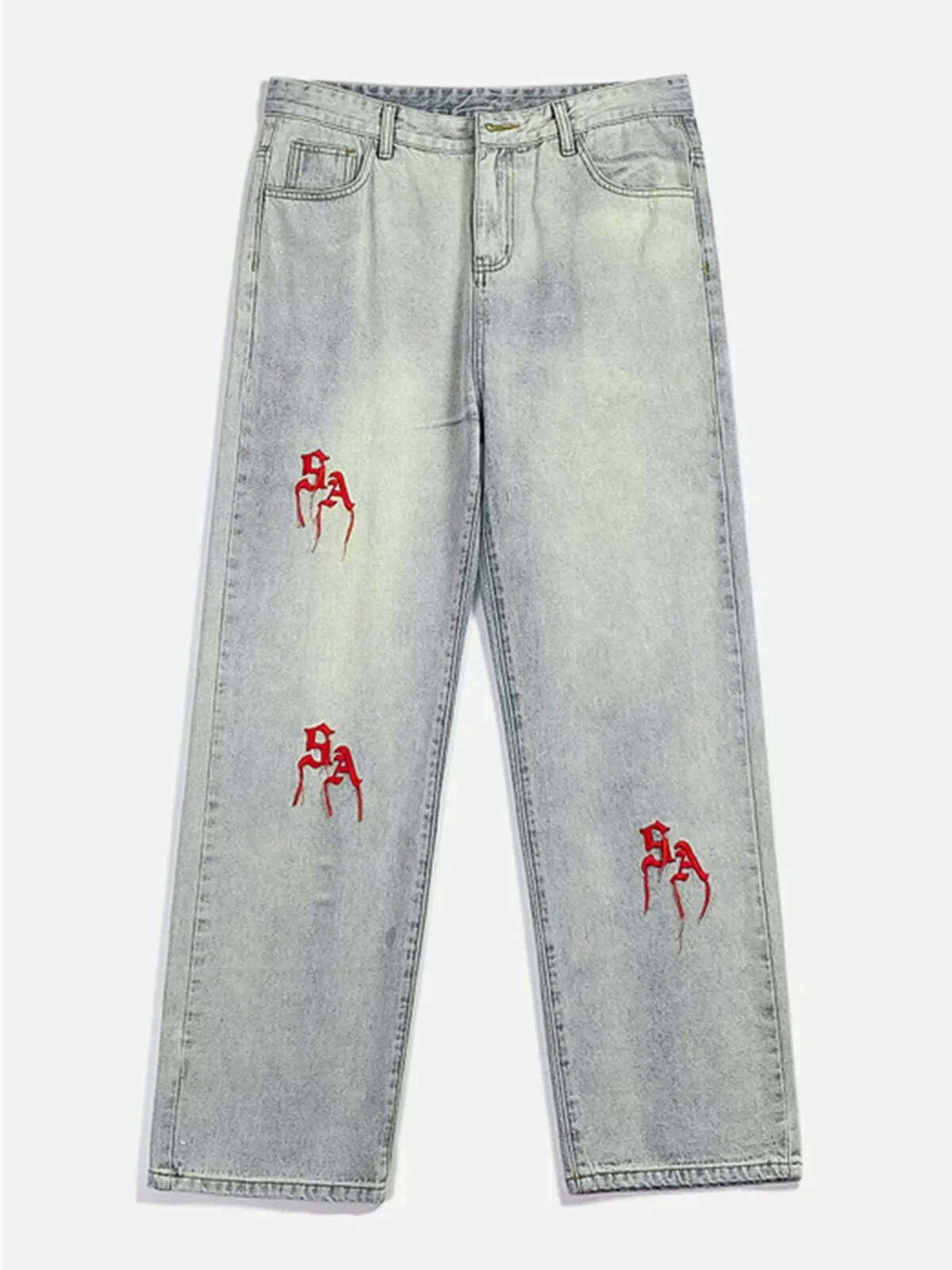 3d embroidered letter jeans edgy & trendy streetwear 2647