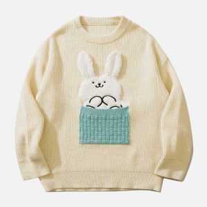 3d rabbit graphic sweater quirky & edgy streetwear 4124
