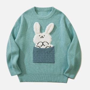 3d rabbit graphic sweater quirky & edgy streetwear 7919