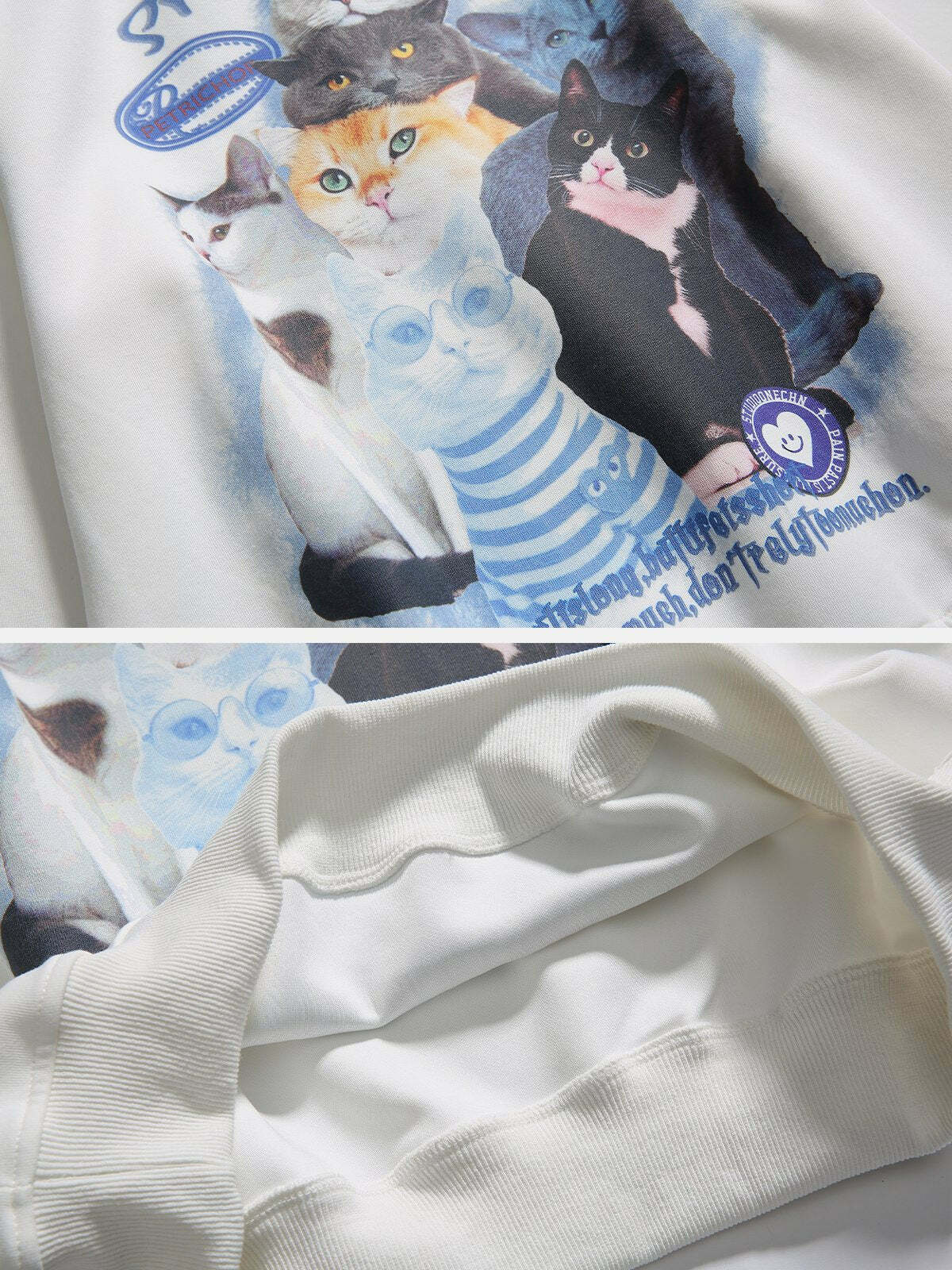adorable cat print sweatshirt quirky & youthful streetwear 1550