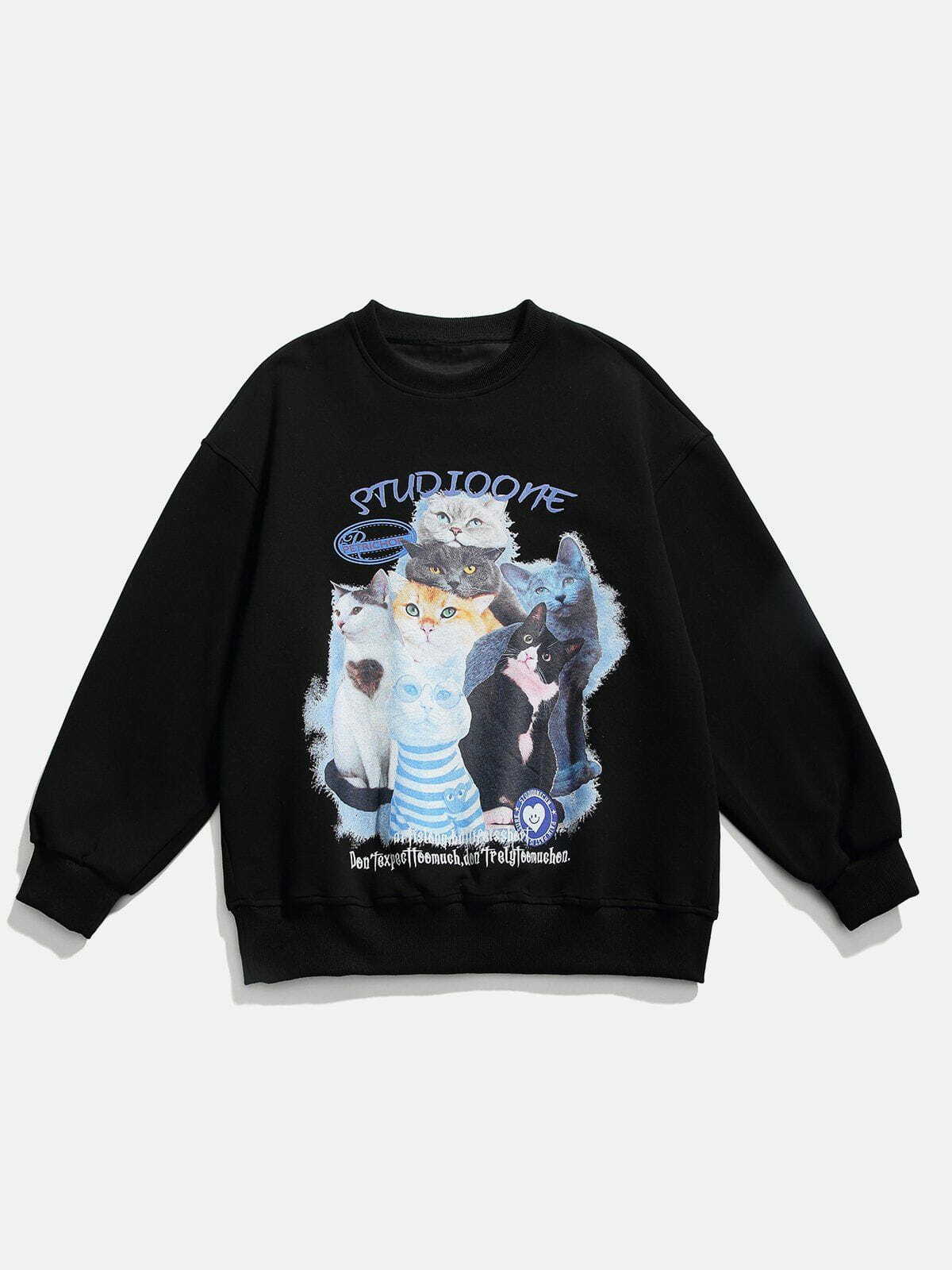 adorable cat print sweatshirt quirky & youthful streetwear 2298