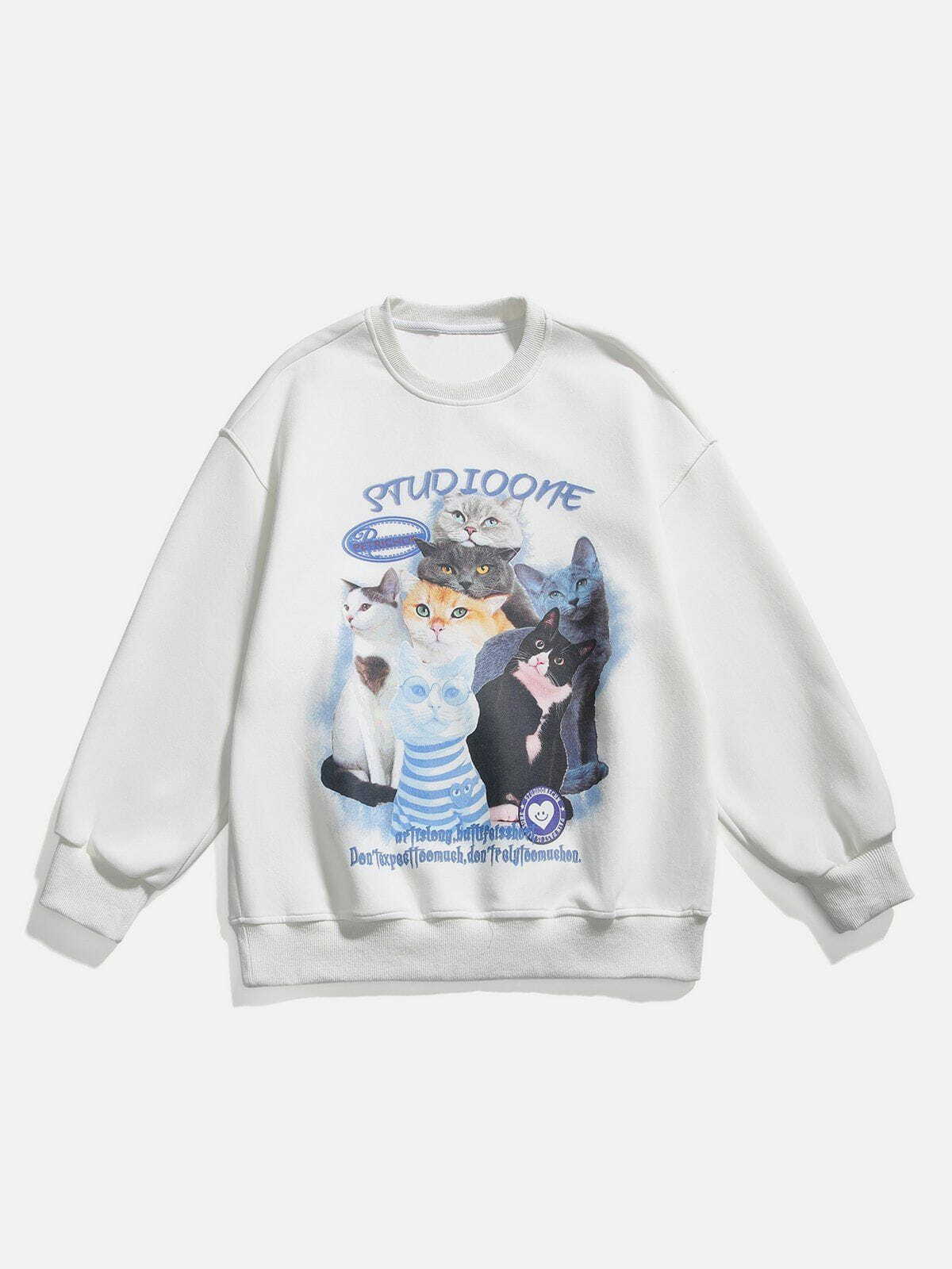 adorable cat print sweatshirt quirky & youthful streetwear 4954