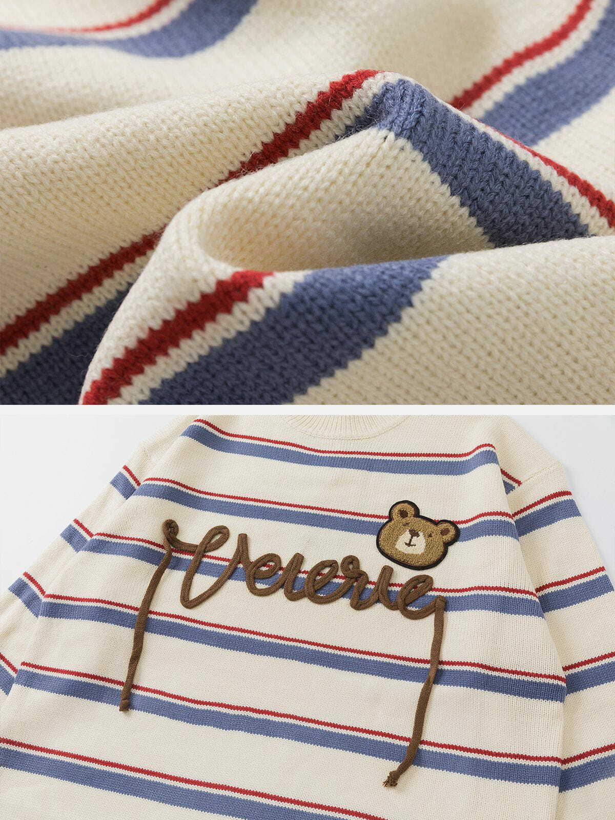 bear letter stripe sweater edgy embroidered detail 1418