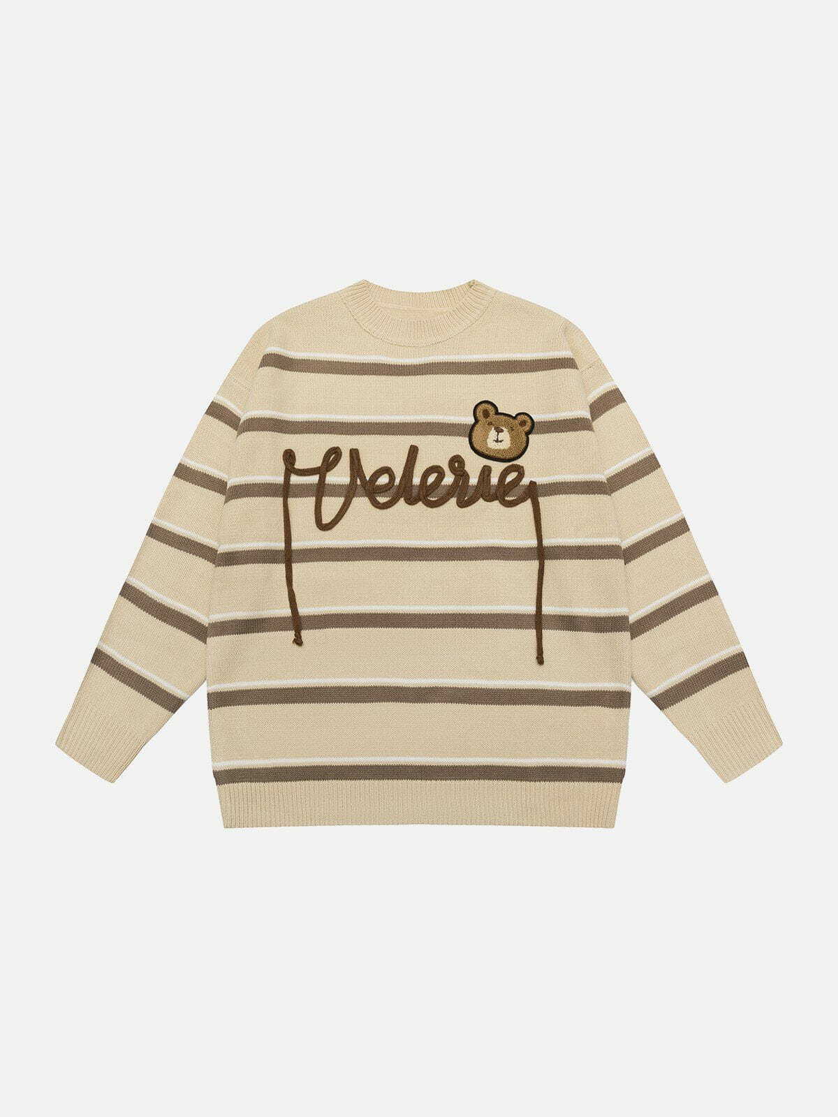 bear letter stripe sweater edgy embroidered detail 2786