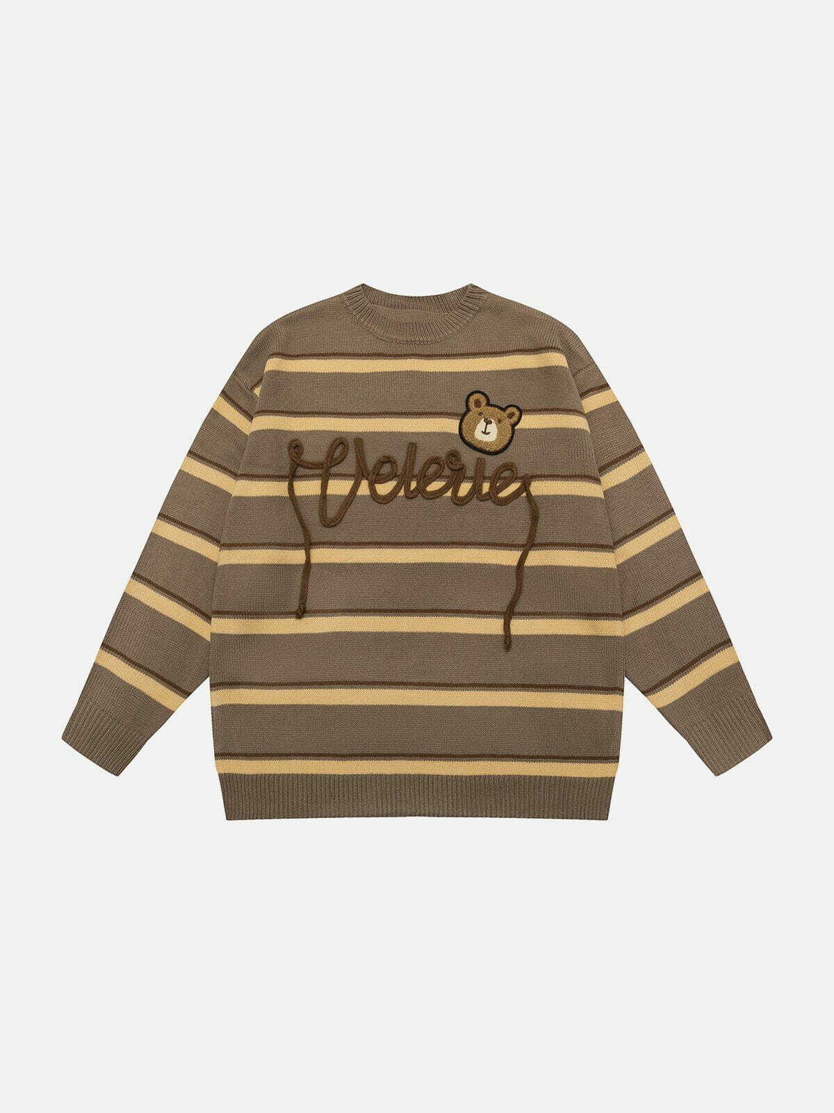 bear letter stripe sweater edgy embroidered detail 8967