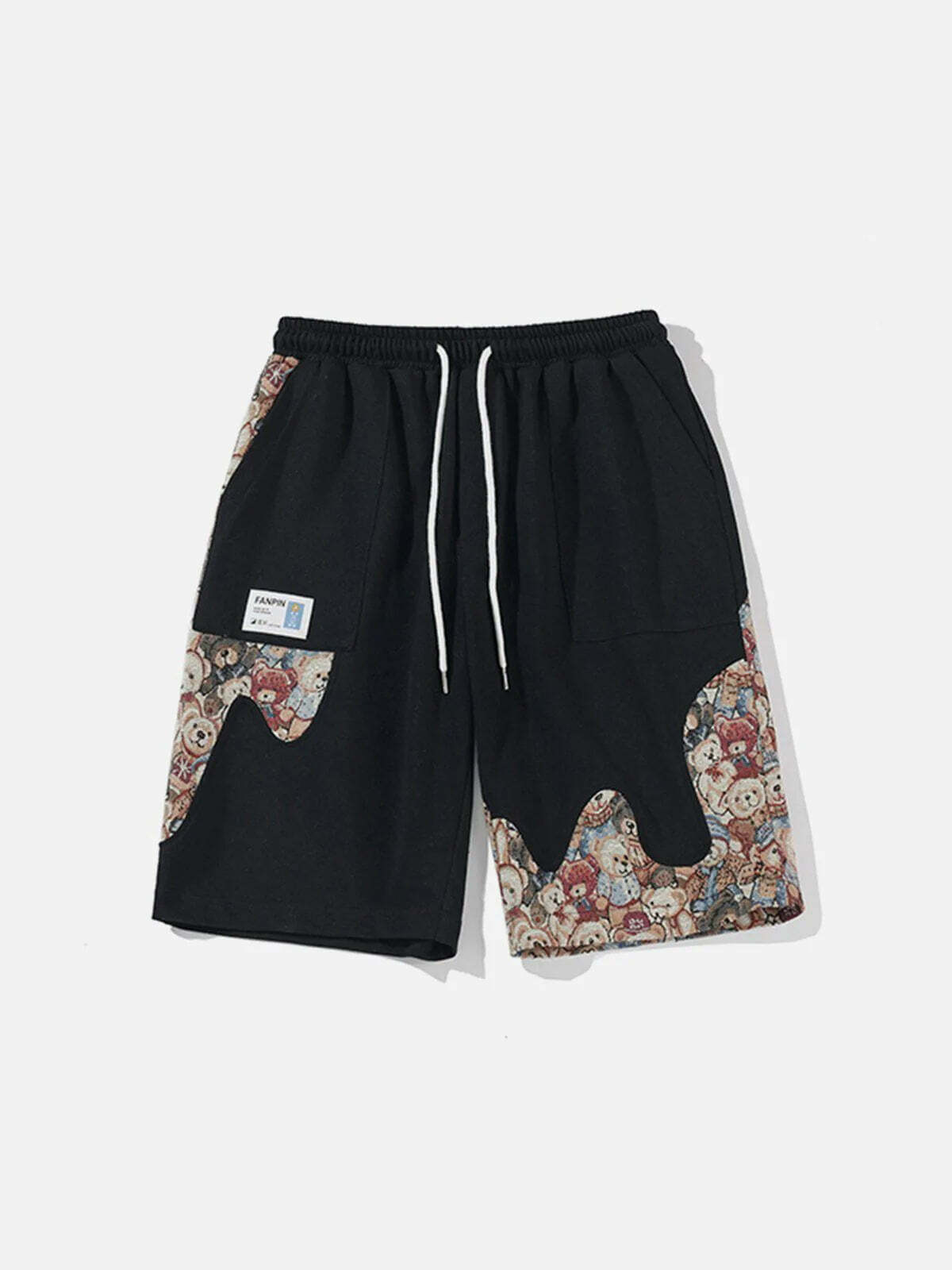 bear patchwork denim shorts retro streetwear style 2873