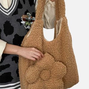 bold flower sherpa bag vibrant  retro streetwear accessory 6149