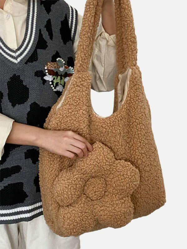 bold flower sherpa bag vibrant  retro streetwear accessory 6149