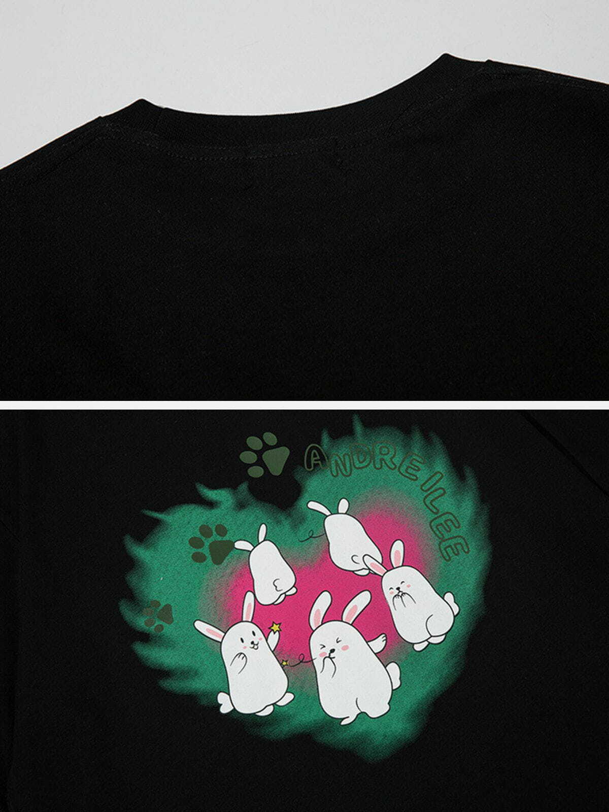 bold rabbit print tee edgy streetwear with vibrant heart elements 4130