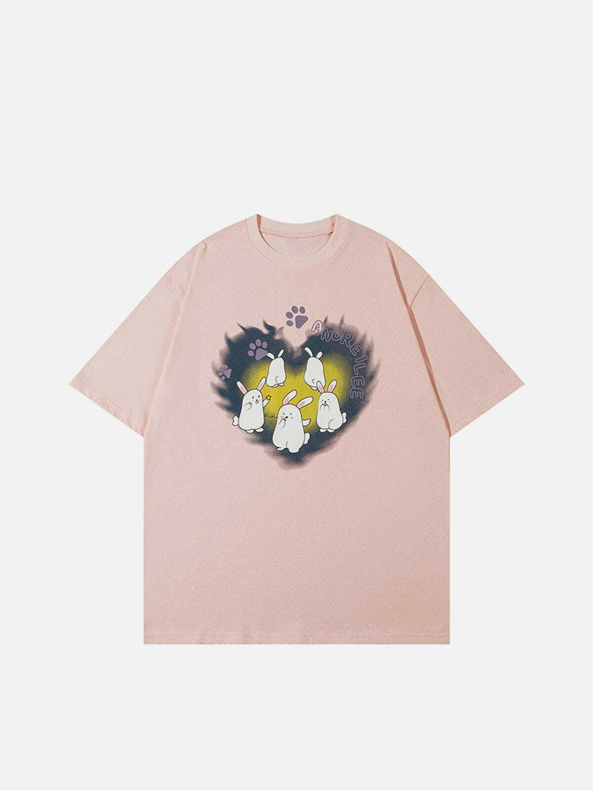 bold rabbit print tee edgy streetwear with vibrant heart elements 7022