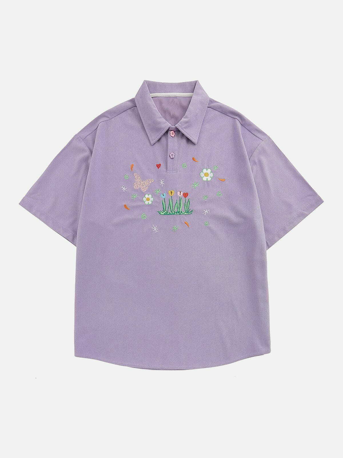 butterfly embroidery polo tee vibrant y2k streetwear essential 2845