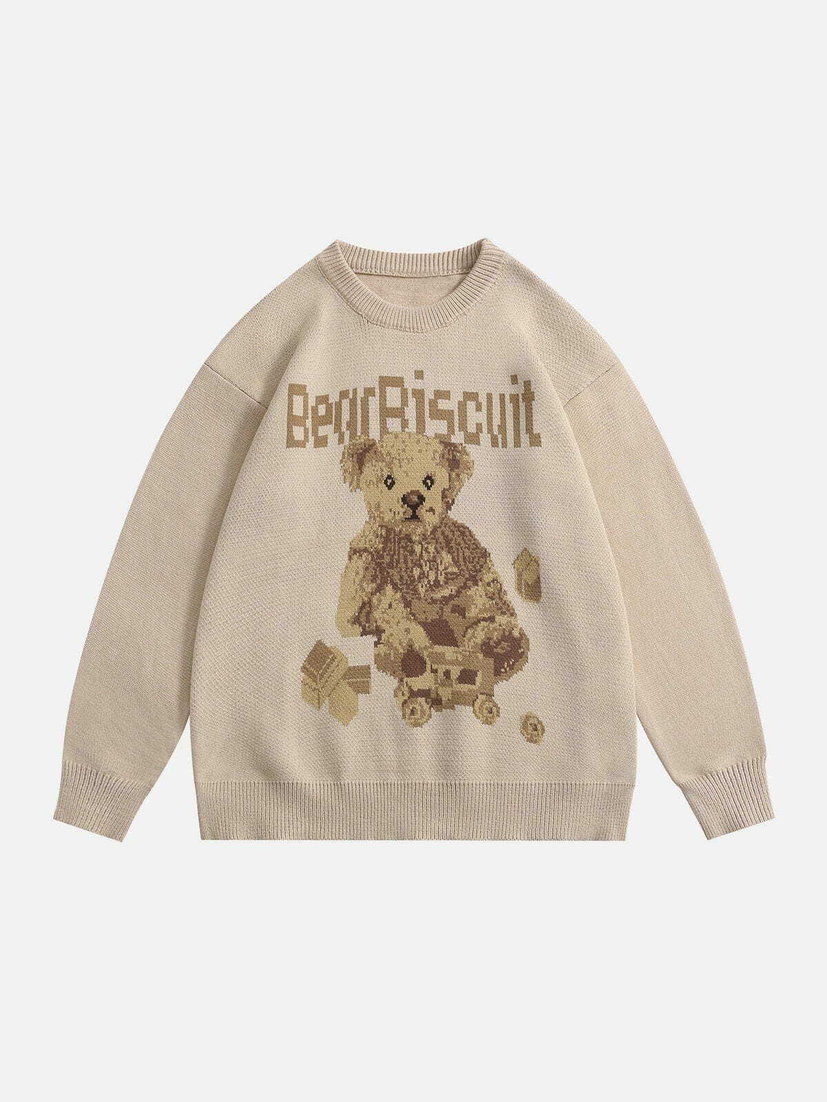 cartoon bear print sweater quirky y2k fashion delight 1062
