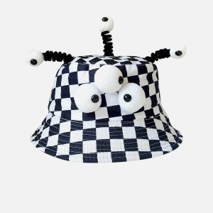 cartoon plaid hat playful & trendy streetwear 6223