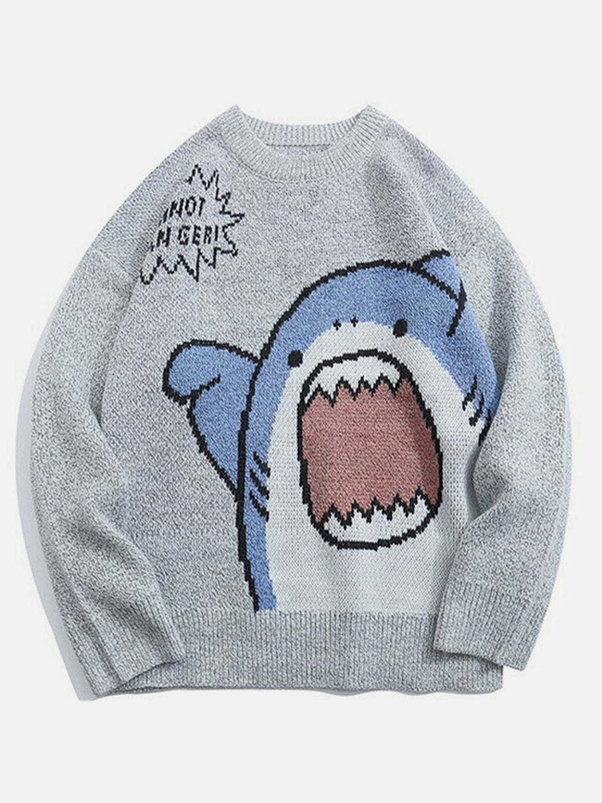 cartoon shark knit sweater quirky streetwear icon 2394