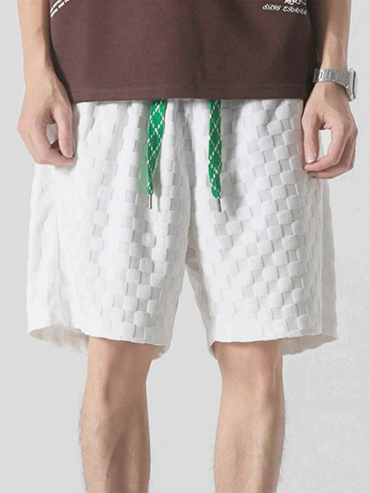 checkerboard jacquard drawstring shorts streetwear chic essential 5625