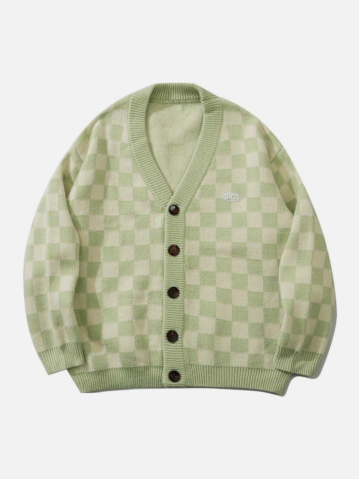 checkerboard knit cardigan retro urban chic 2526