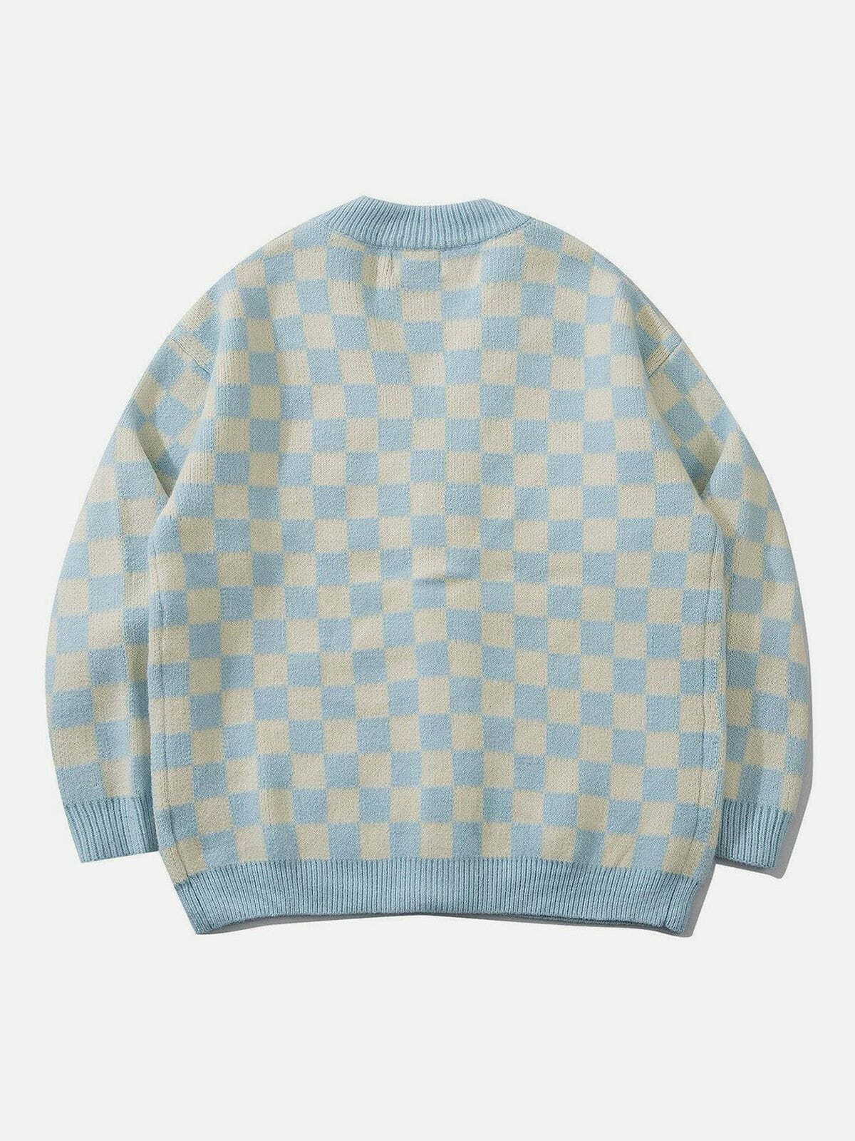 checkerboard knit cardigan retro urban chic 4806