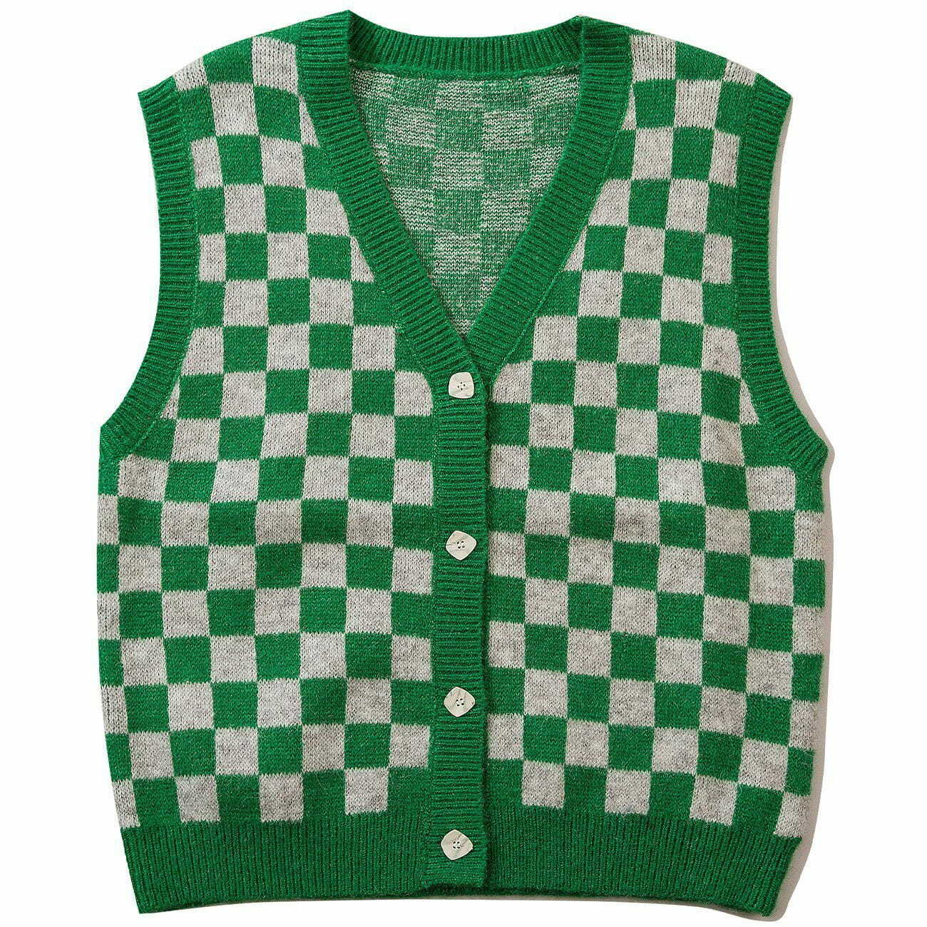 checkerboard knit sweater vest edgy streetwear essential 4409
