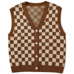 checkerboard knit sweater vest edgy streetwear essential 4756