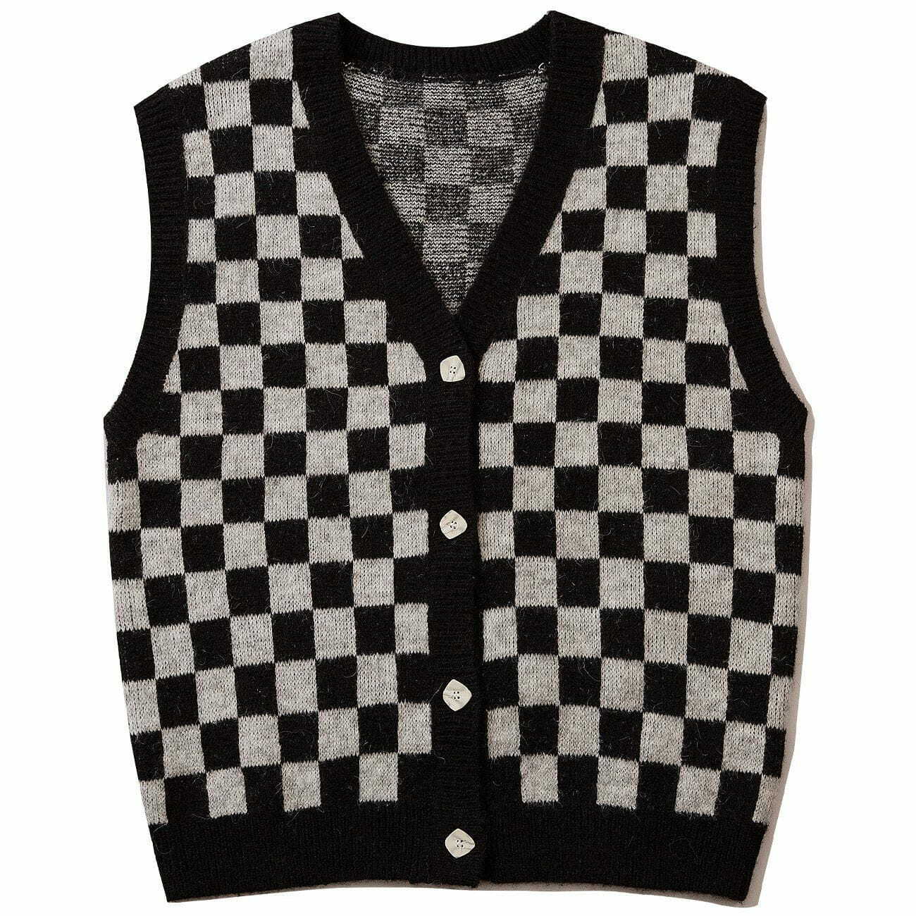 checkerboard knit sweater vest edgy streetwear essential 5191