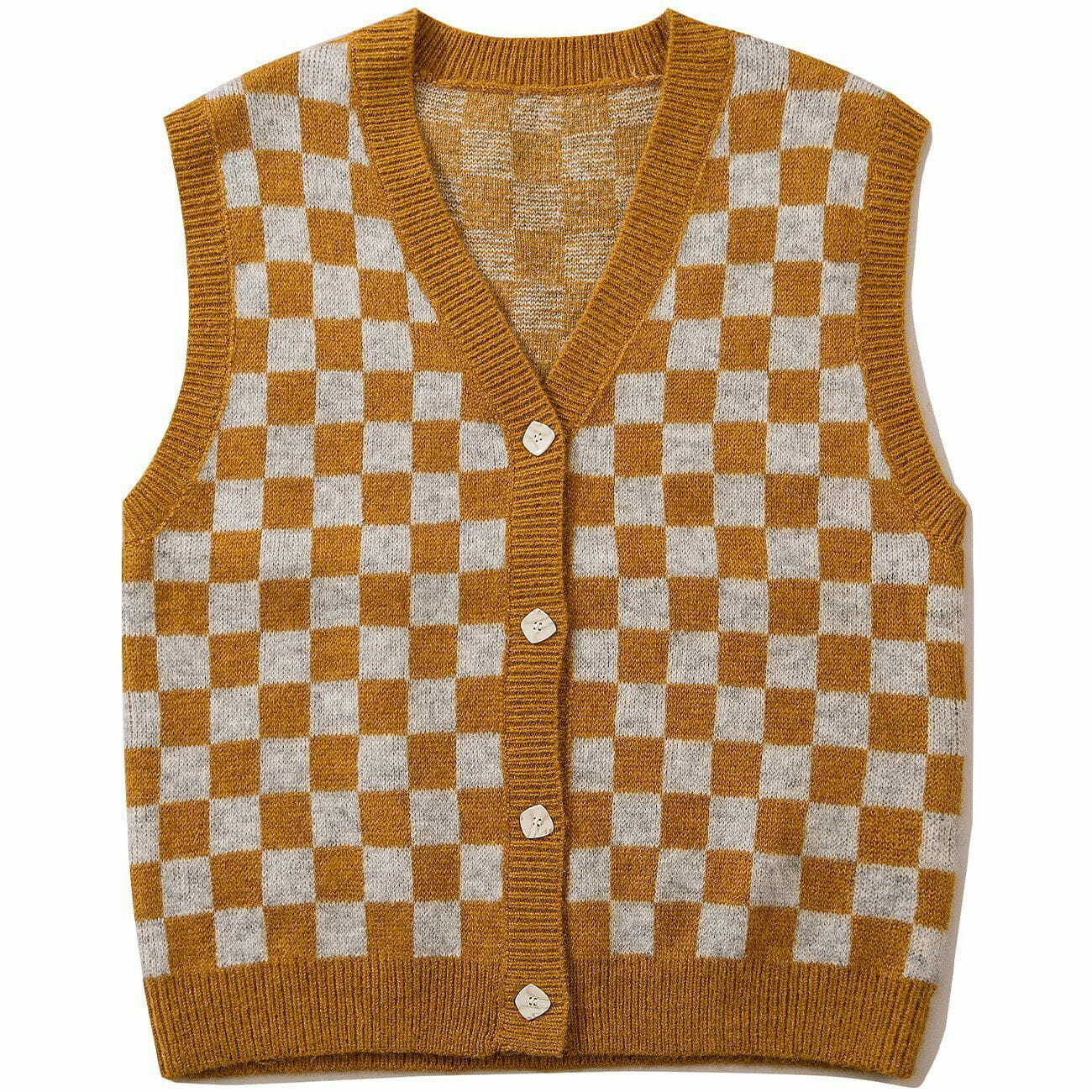 checkerboard knit sweater vest edgy streetwear essential 5478