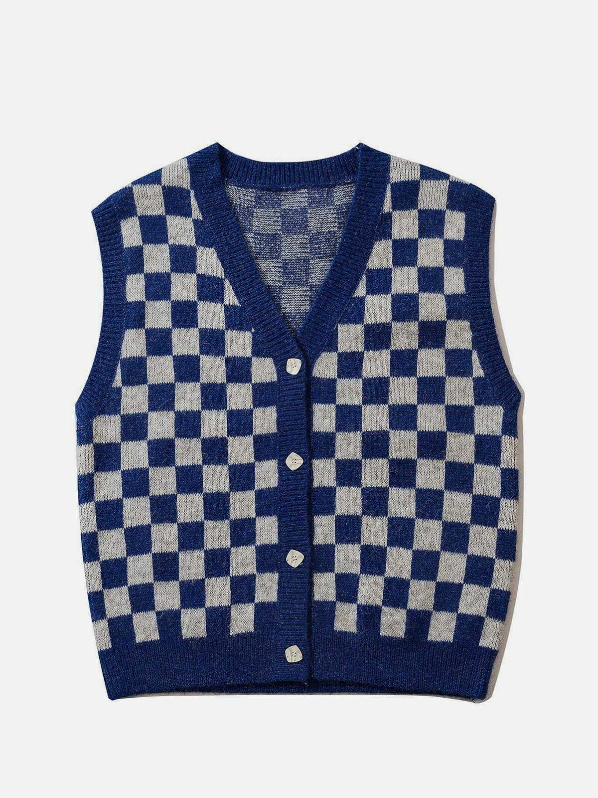 checkerboard knit sweater vest edgy streetwear essential 7811