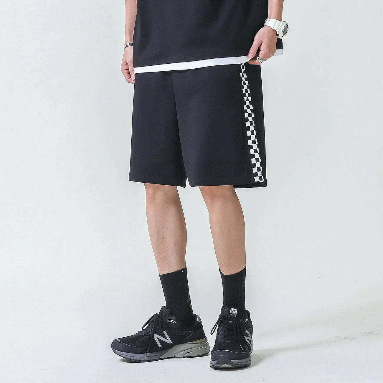 checkerboard print shorts edgy streetwear staple 5826