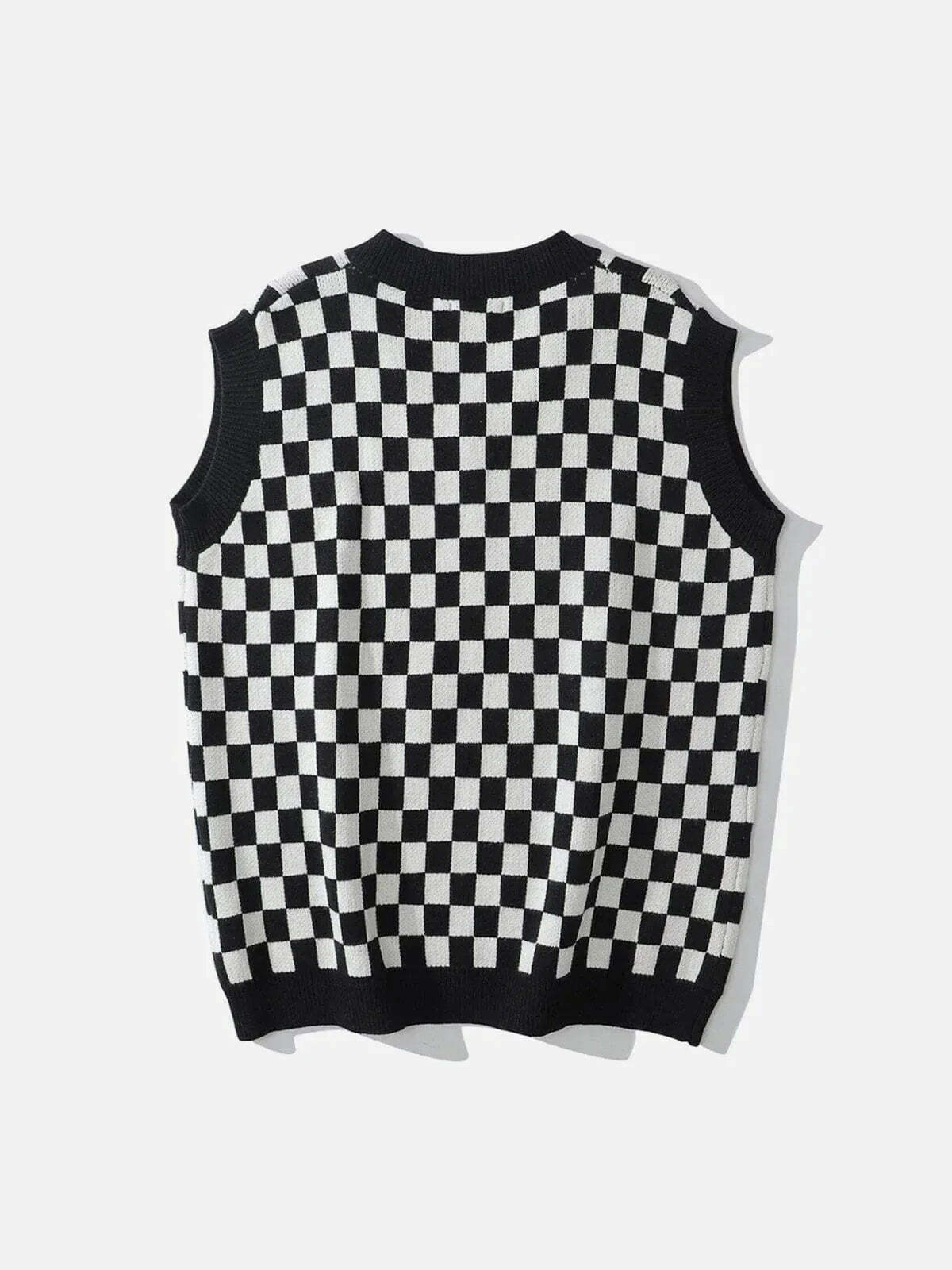 checkerboard print sweater vest edgy urban statement 2876