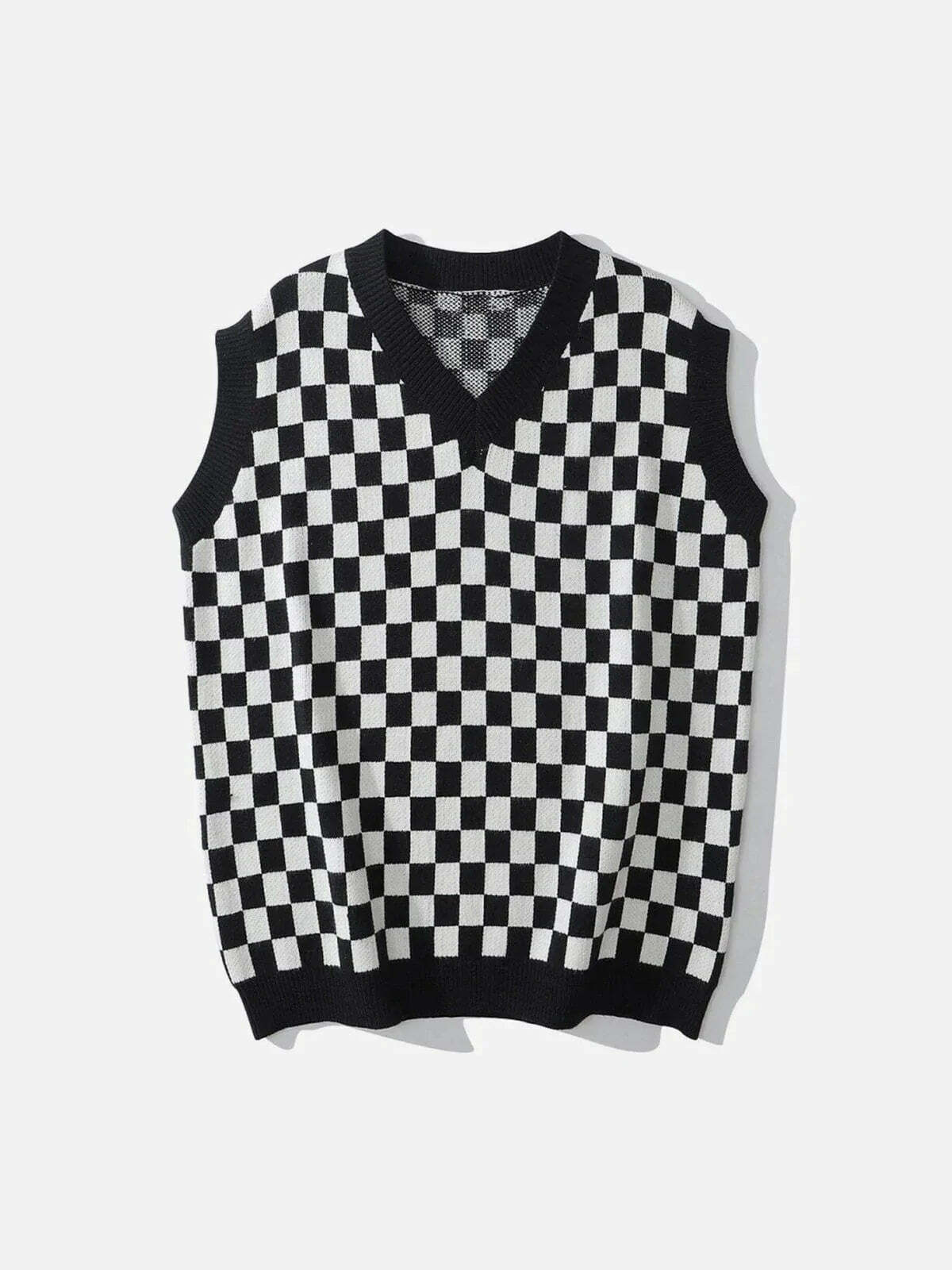 checkerboard print sweater vest edgy urban statement 6313