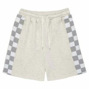 checkered patchwork splicing shorts edgy streetwear essential 4490