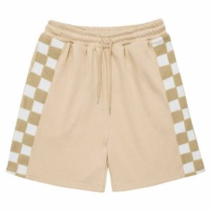 checkered patchwork splicing shorts edgy streetwear essential 6971