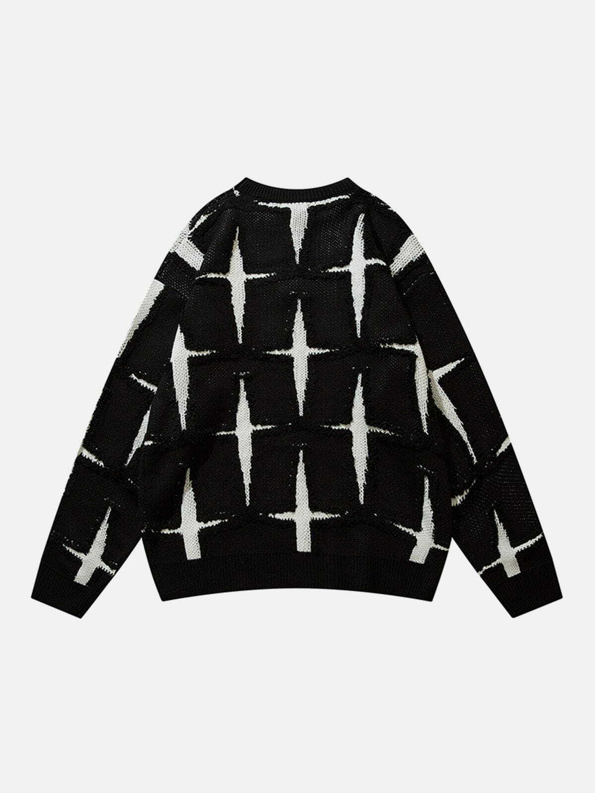 chic cross stitch sweater retro streetwear essential 6584