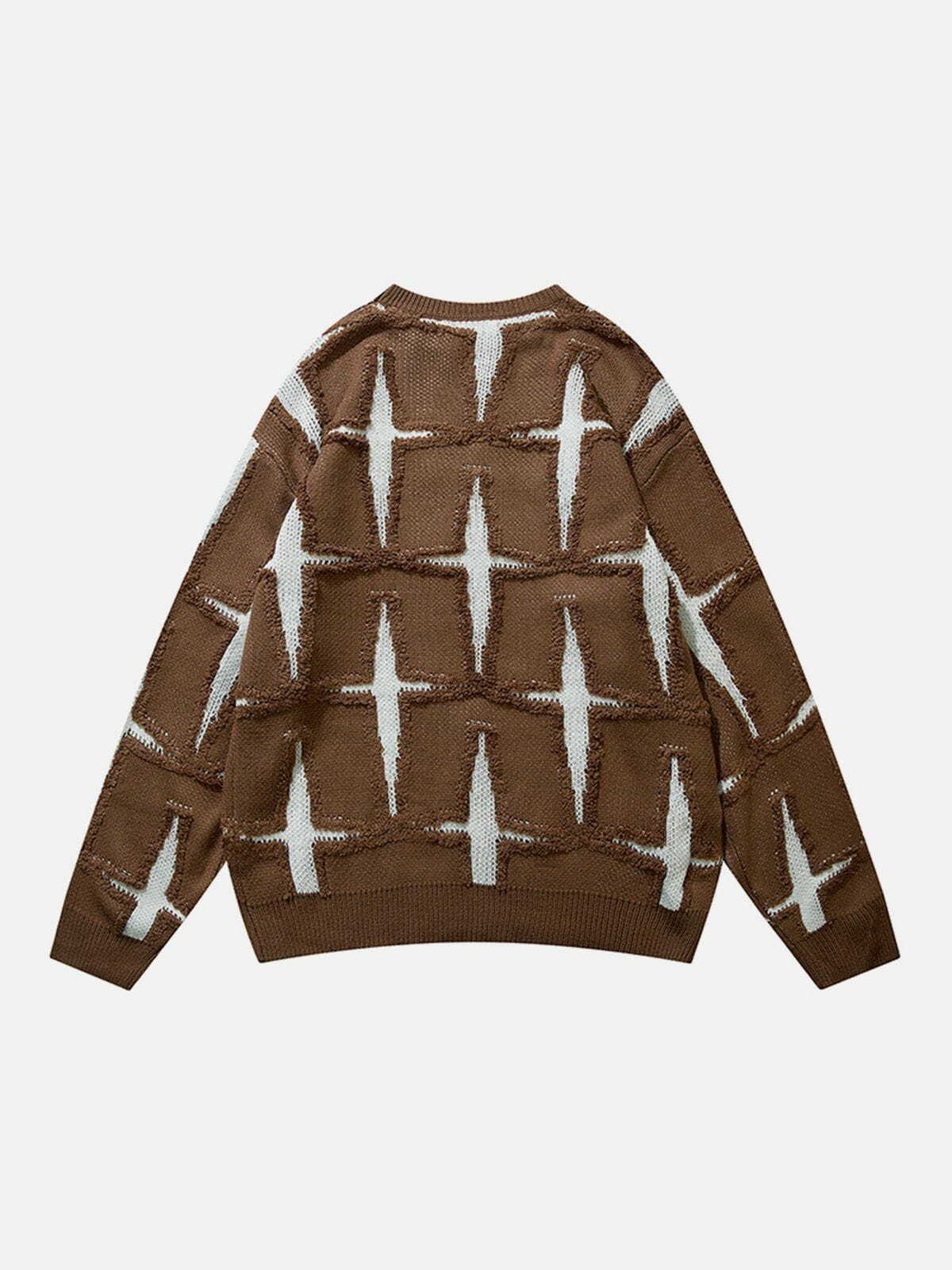 chic cross stitch sweater retro streetwear essential 8119