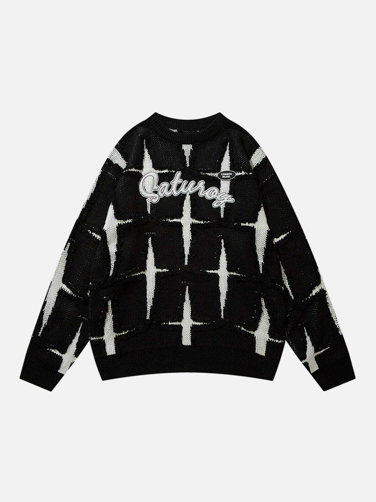 chic cross stitch sweater retro streetwear essential 8768