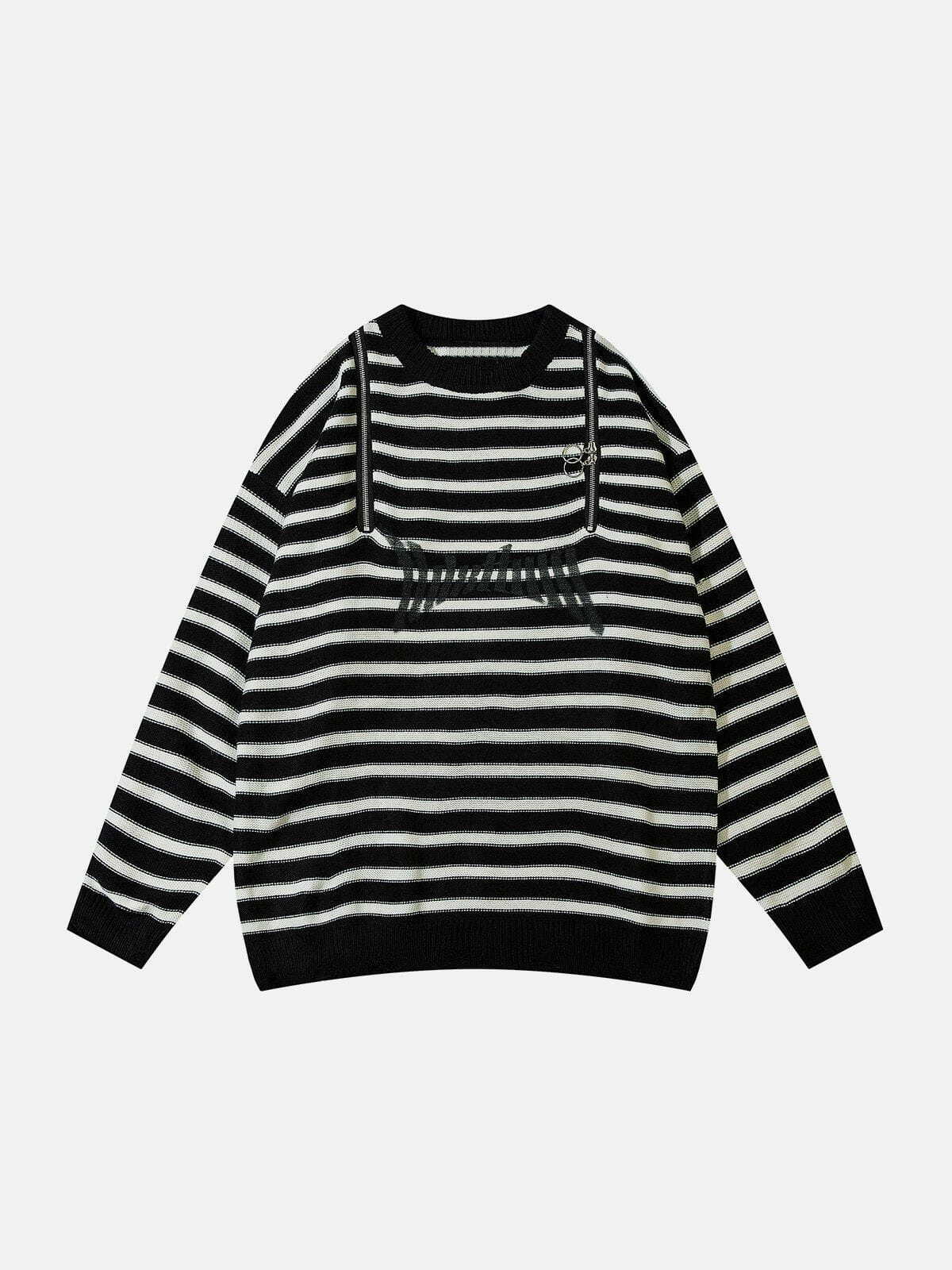 chic striped zipper sweater edgy y2k fashion 1611