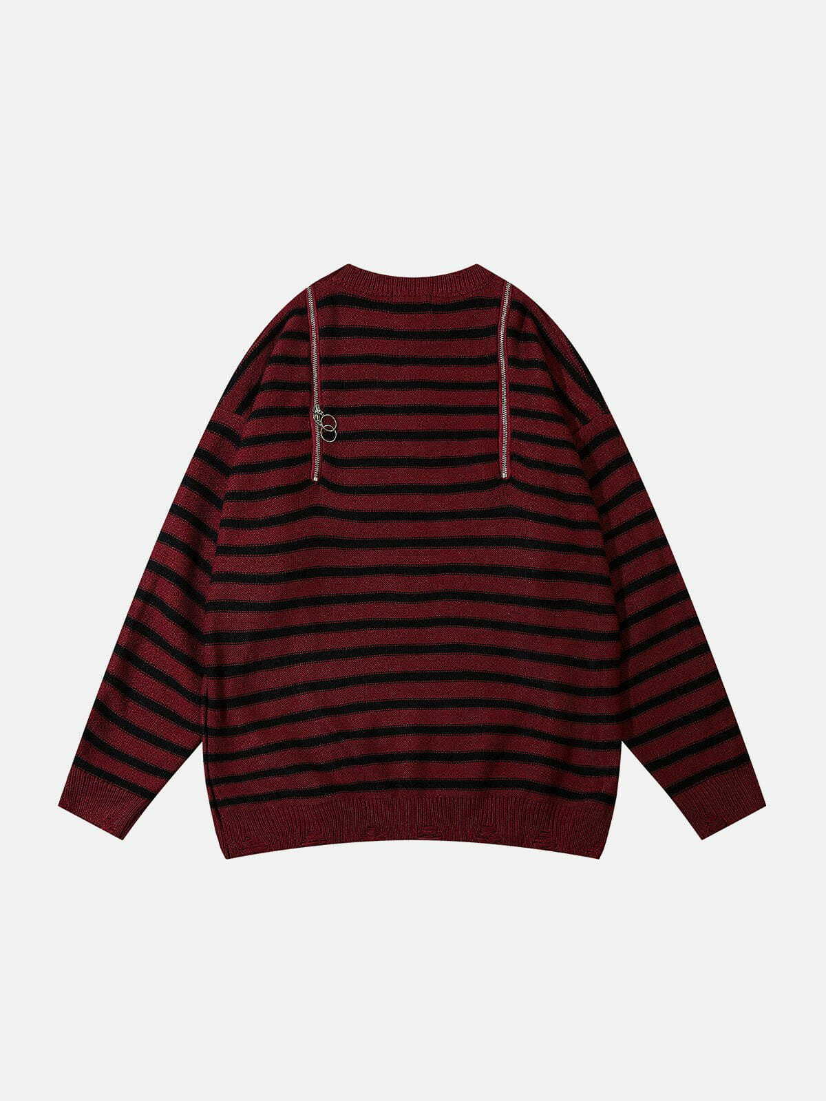 chic striped zipper sweater edgy y2k fashion 2472