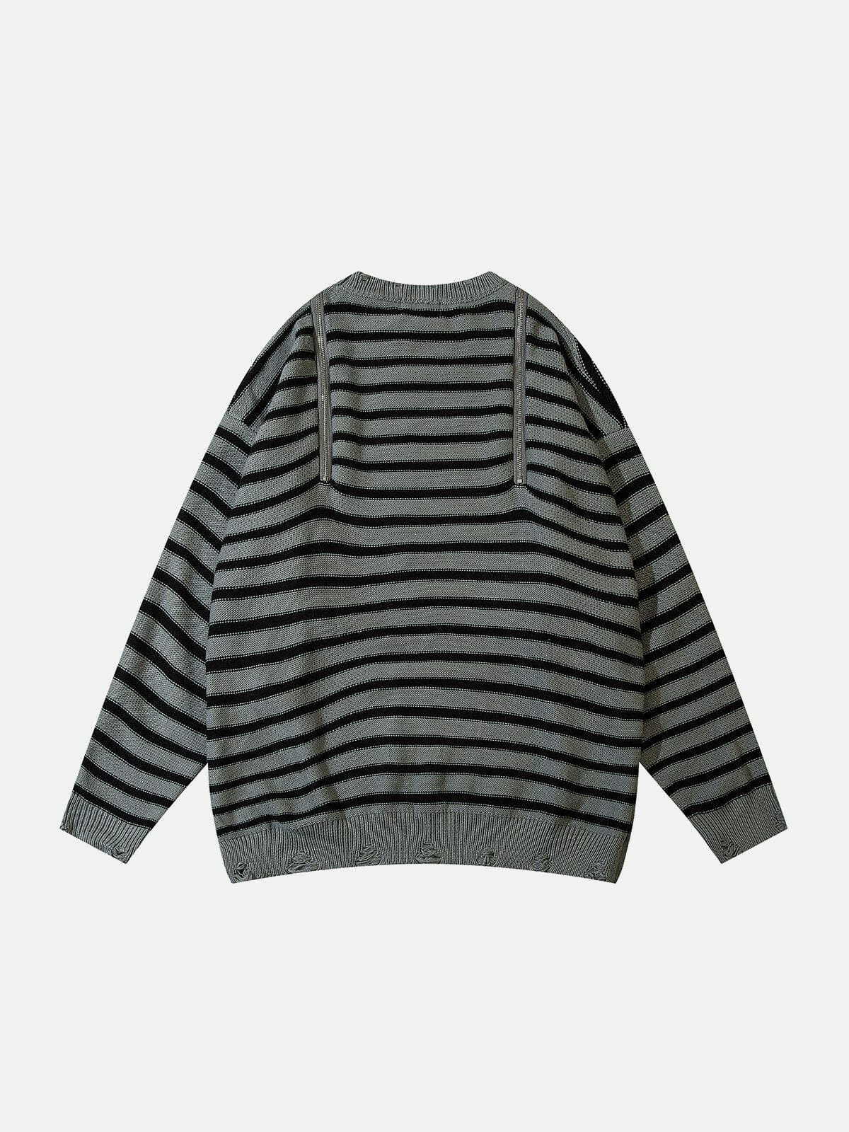 chic striped zipper sweater edgy y2k fashion 3270