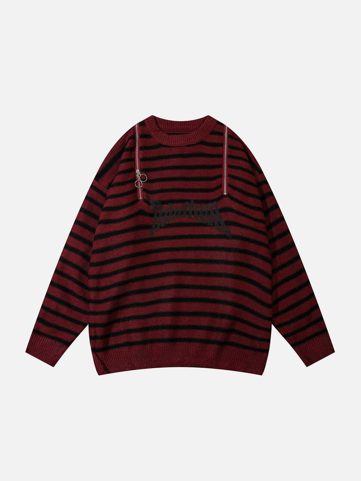 chic striped zipper sweater edgy y2k fashion 8296