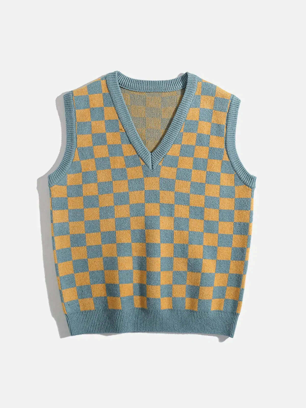 color clash plaid sweater vest edgy y2k streetwear essential 1114