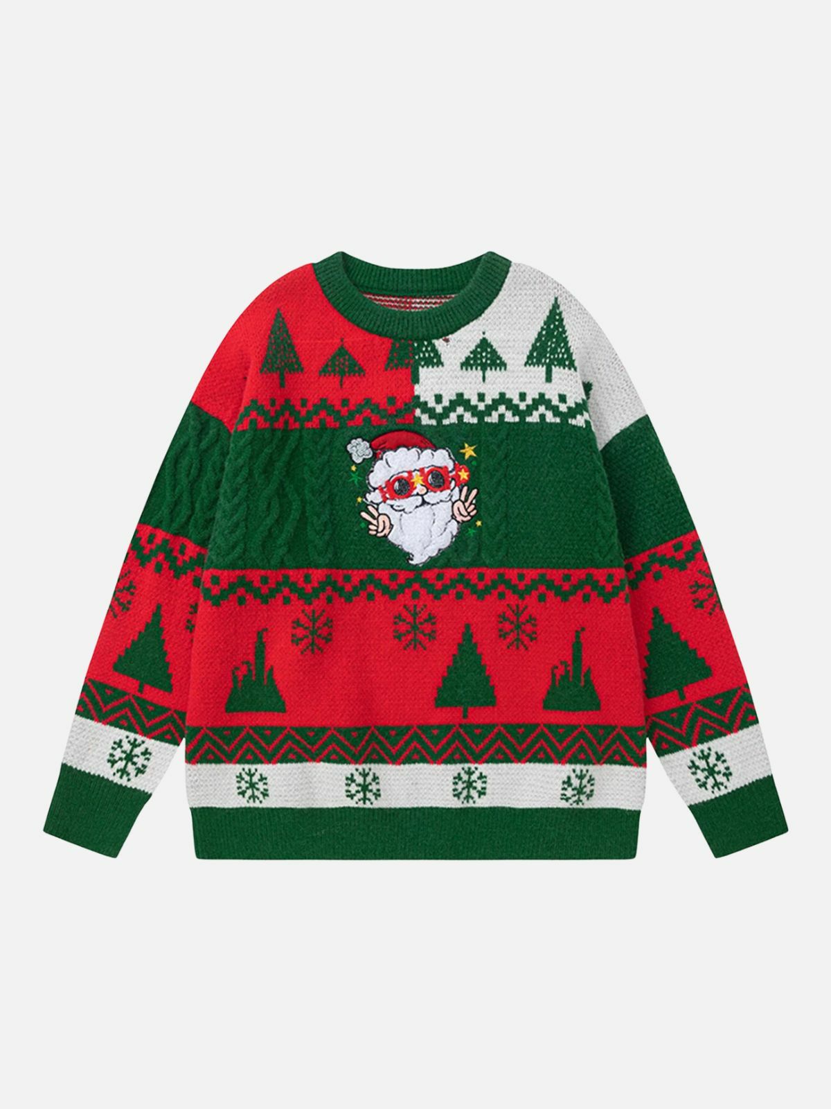 colorblock santa patchwork sweater retro & edgy streetwear 2172