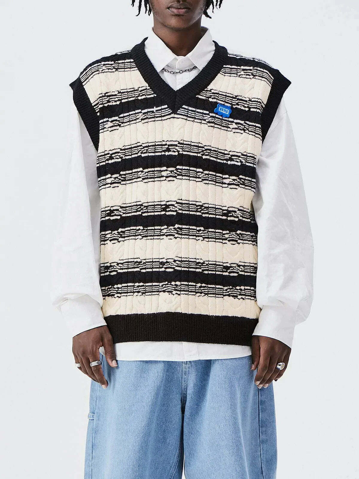 colorblock stripe sweater vest edgy retro statement piece 5631