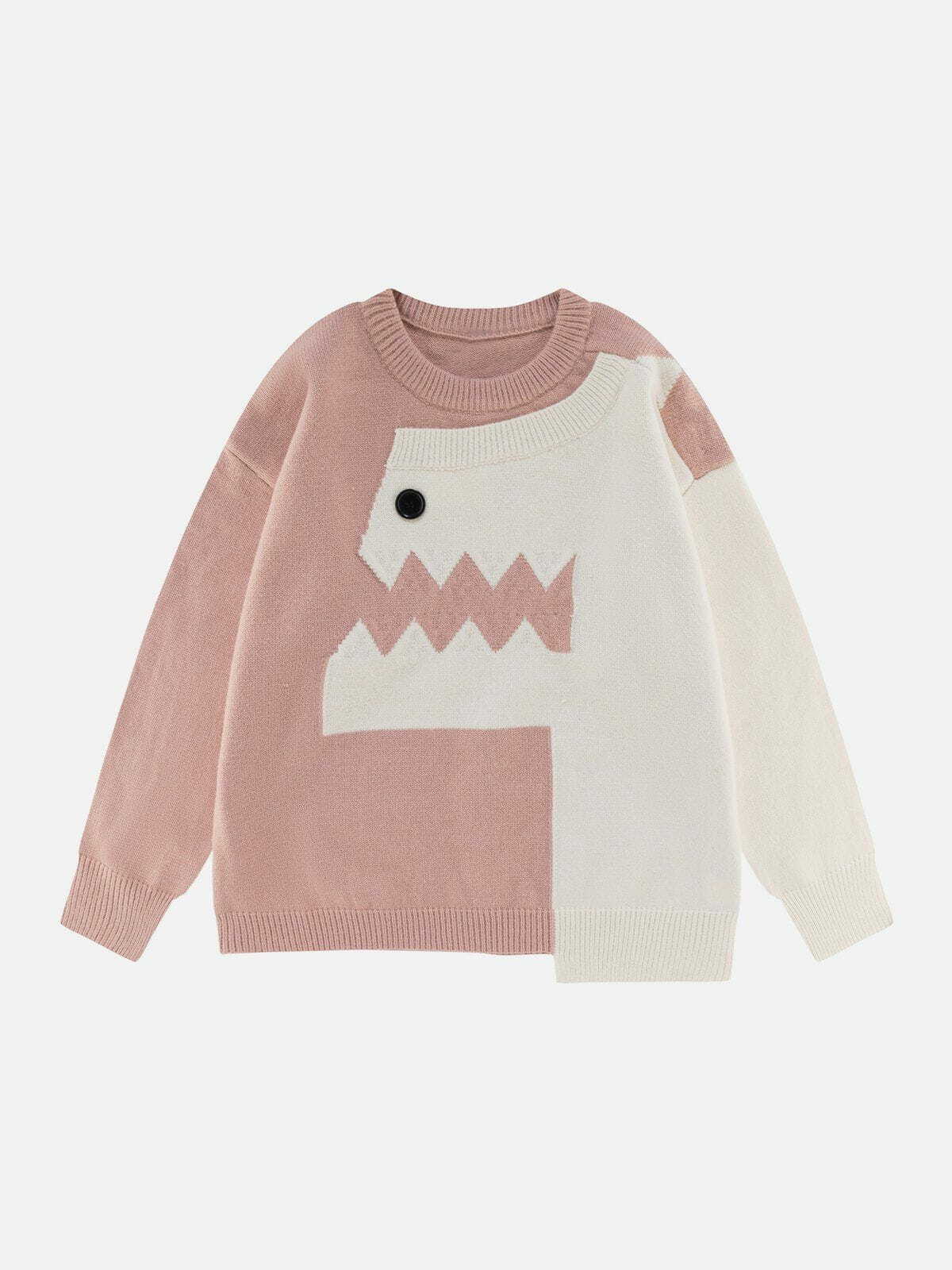 colorful patchwork dinosaur sweater y2k trendy statement 6603