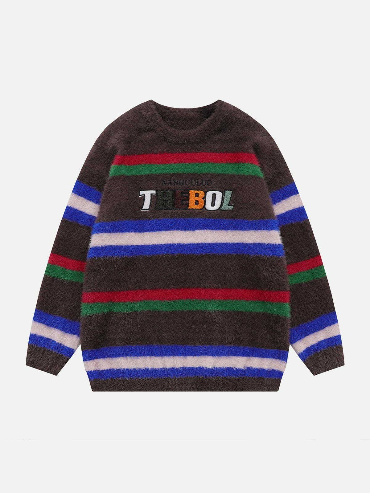 colorful striped letter sweater edgy retro streetwear statement 4372