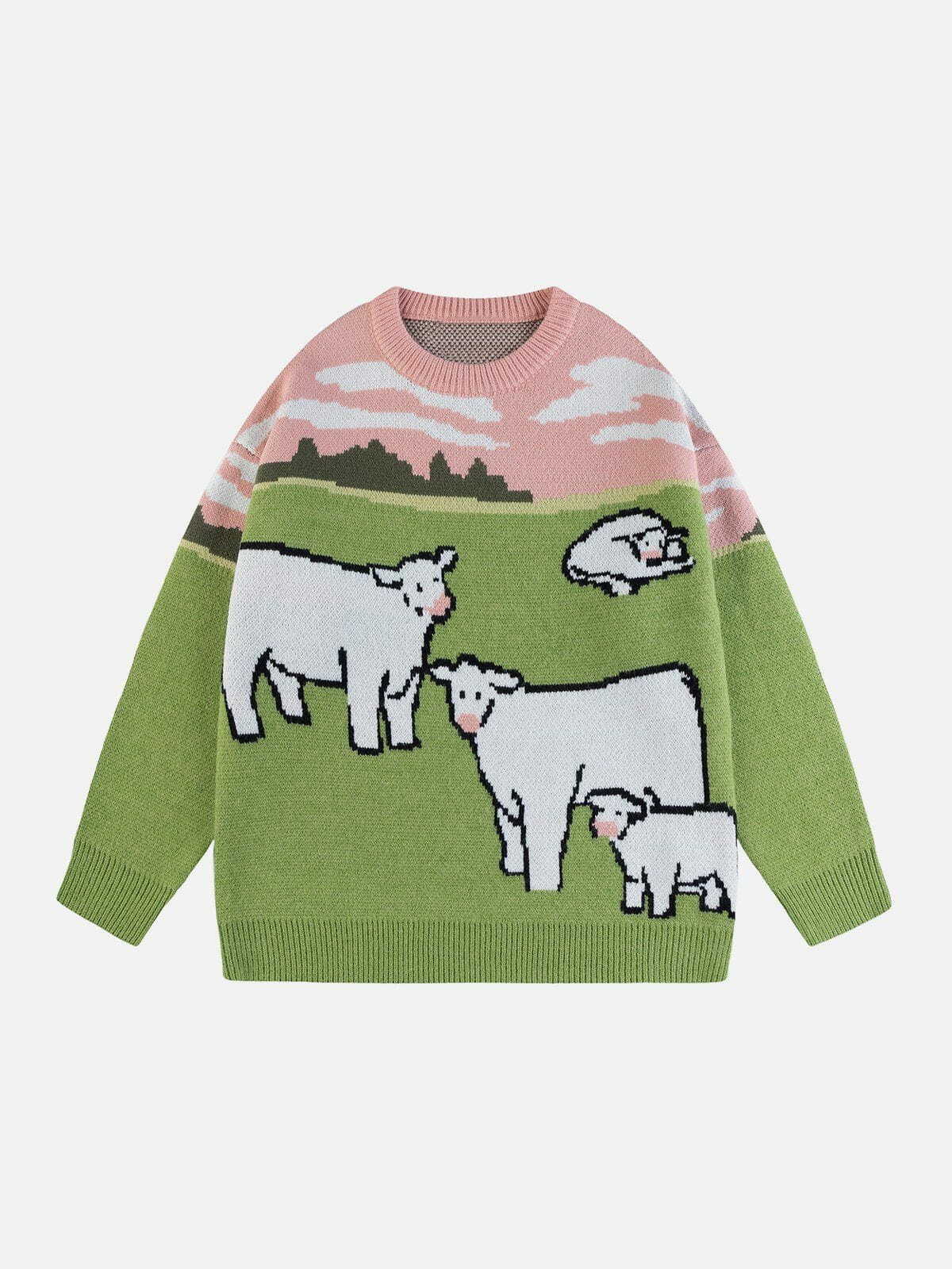 cow jacquard sweater colorblocked urban edge 6856