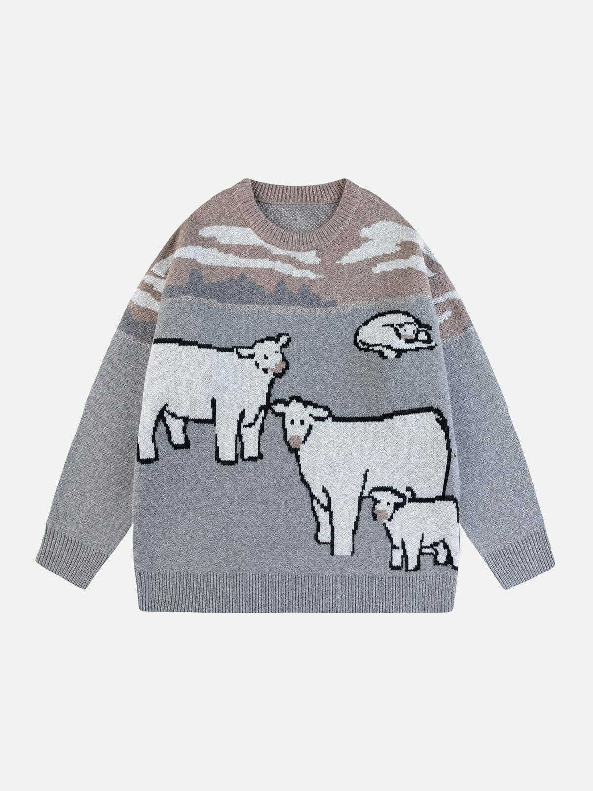 cow jacquard sweater colorblocked urban edge 7007