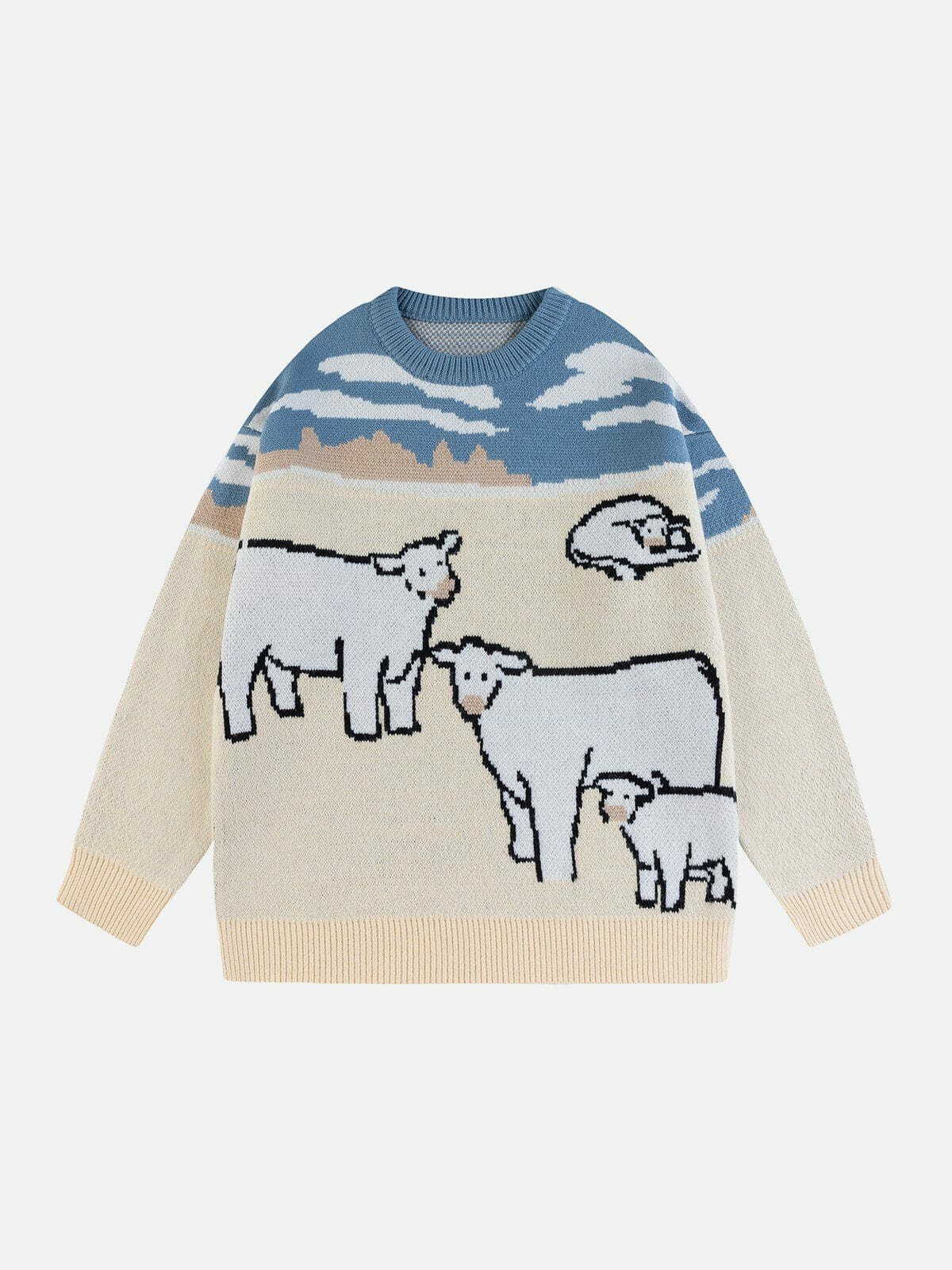 cow jacquard sweater colorblocked urban edge 7247