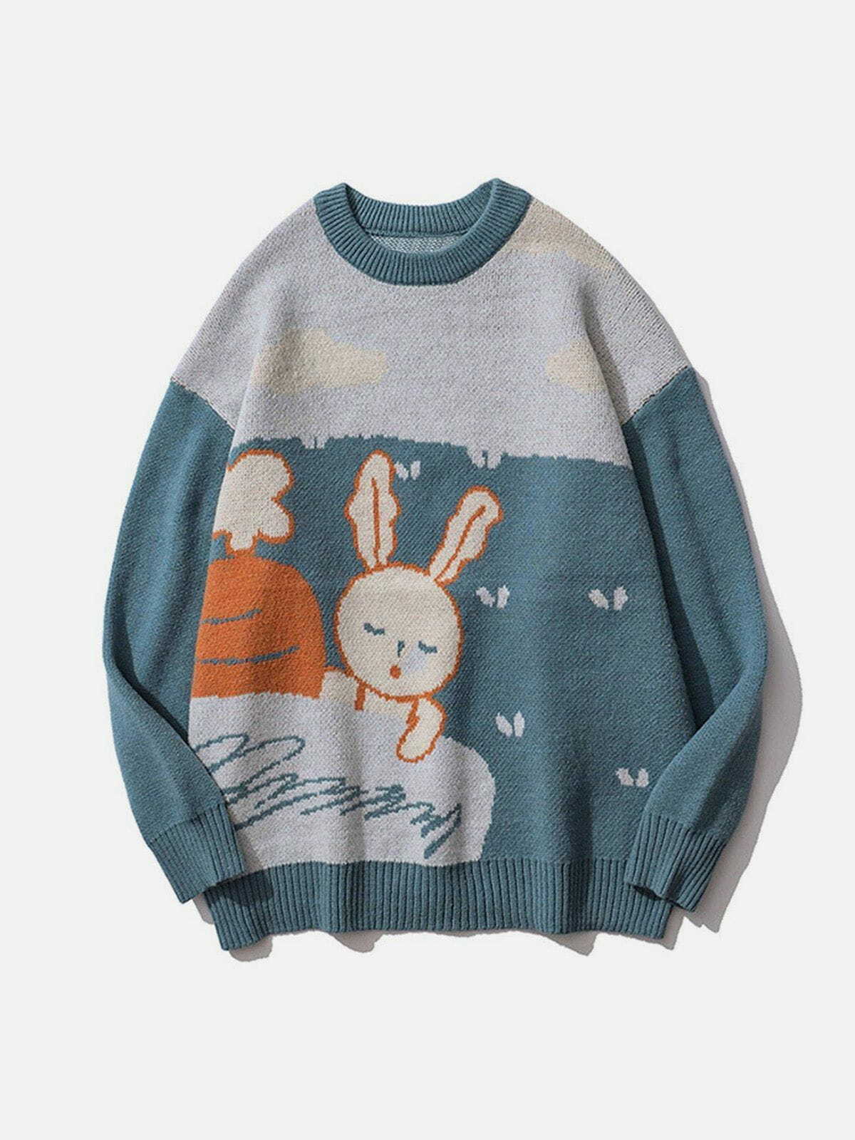 cozy rabbit print sweater quirky & comfortable y2k fashion 4034