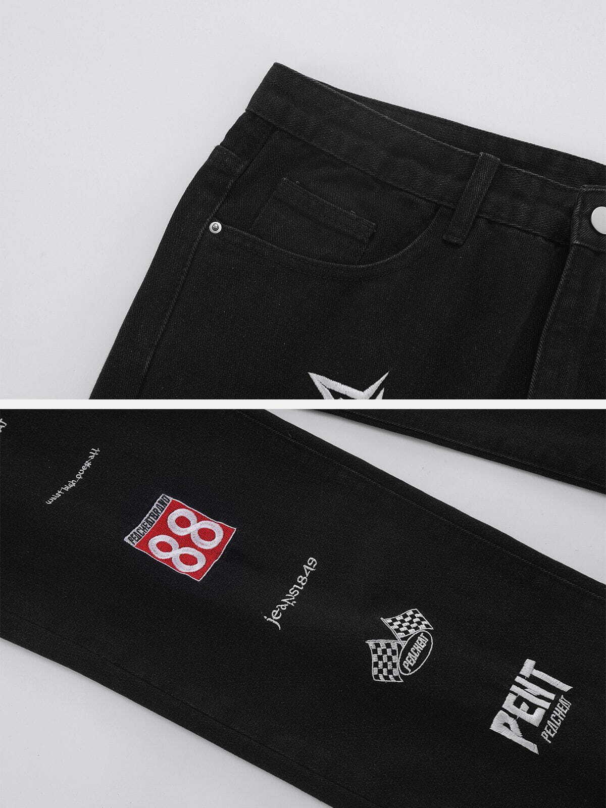 custom embroidered badge jeans edgy & unique streetwear 3580