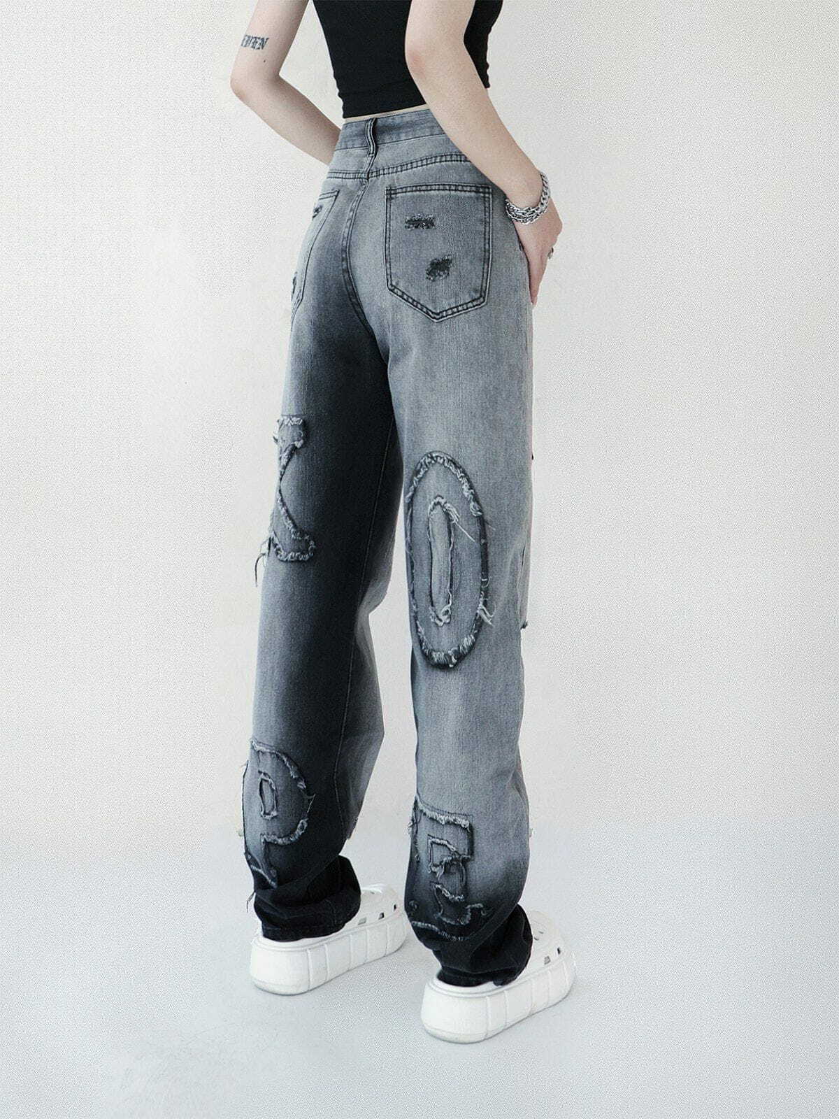 custom letter patch jeans edgy & trendy denim 4396