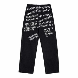 custom letter print jeans edgy & youthful denim 1086